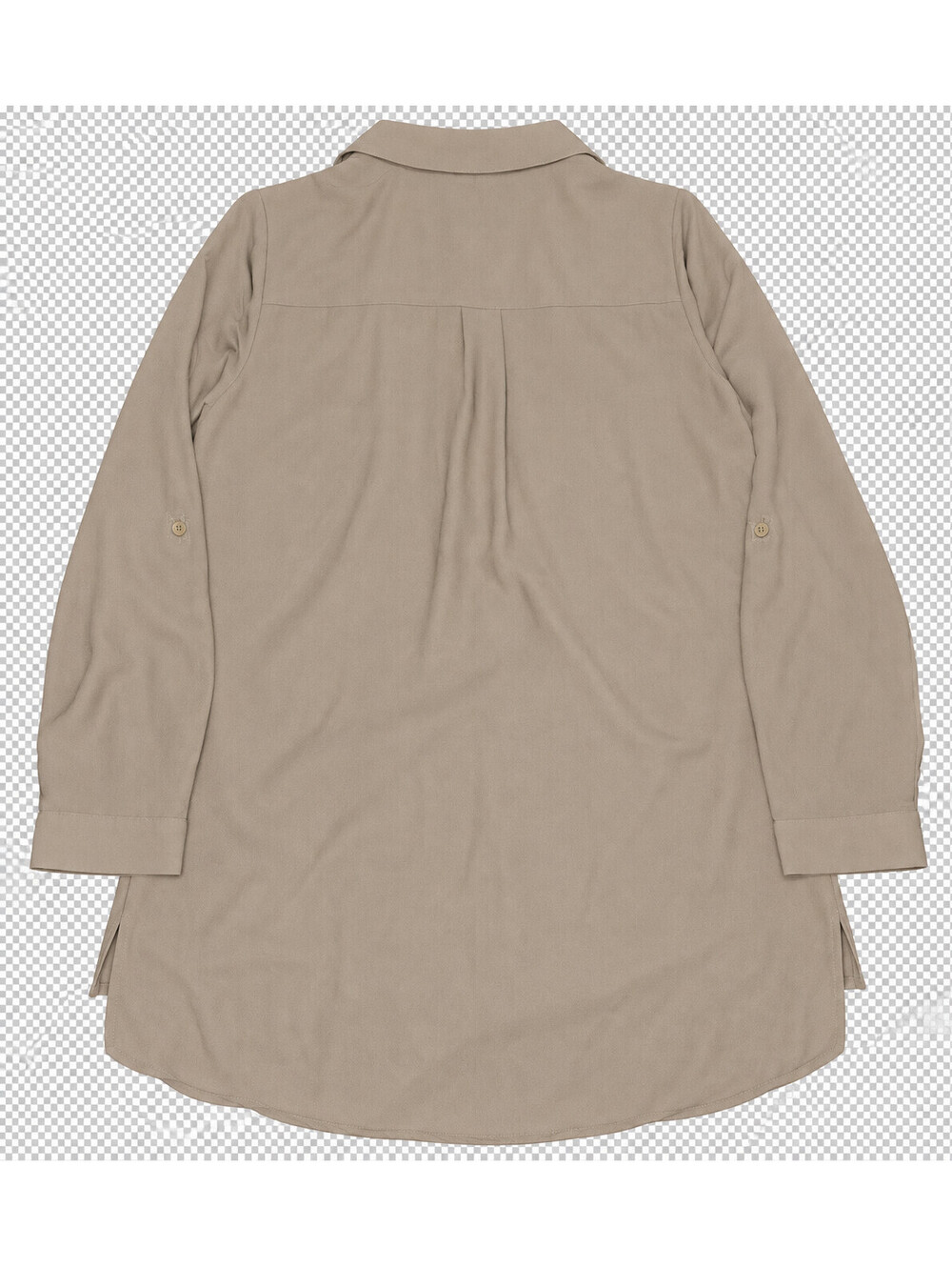 Pleione Taupe Tunic Blouse Womens S Old Money Minimalist Long Sleeve Roll Tab - Picture 3 of 9